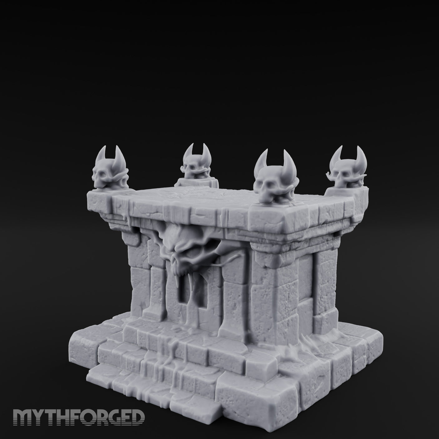 Demon-Faced Horn-Crowned Necromantic Stone Altar Miniature for Dungeons and Dragons, Pathfinder or other TTRPGs
