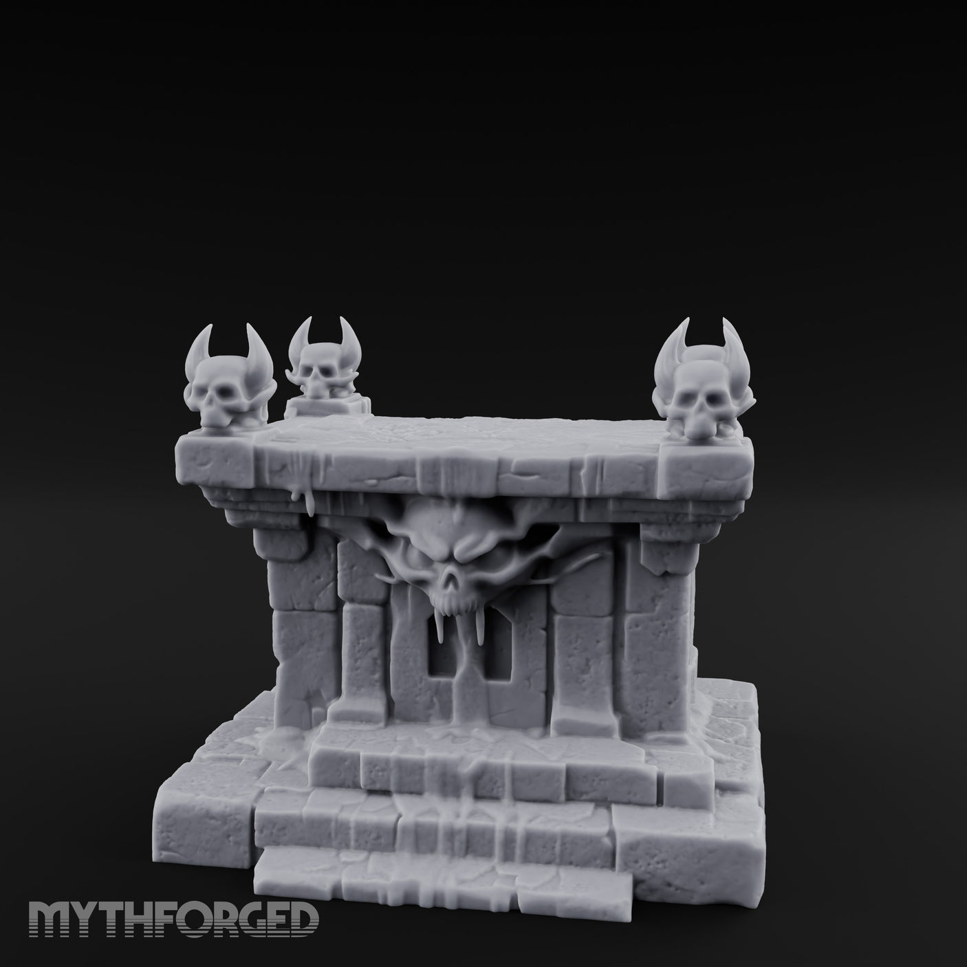 Demon-Faced Horn-Crowned Necromantic Stone Altar Miniature for Dungeons and Dragons, Pathfinder or other TTRPGs