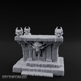 Demon-Faced Horn-Crowned Necromantic Stone Altar Miniature for Dungeons and Dragons, Pathfinder or other TTRPGs