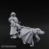 Dog Leash Tugging Human Man-at-Arms Miniature for Dungeons and Dragons, Pathfinder or other TTRPGs