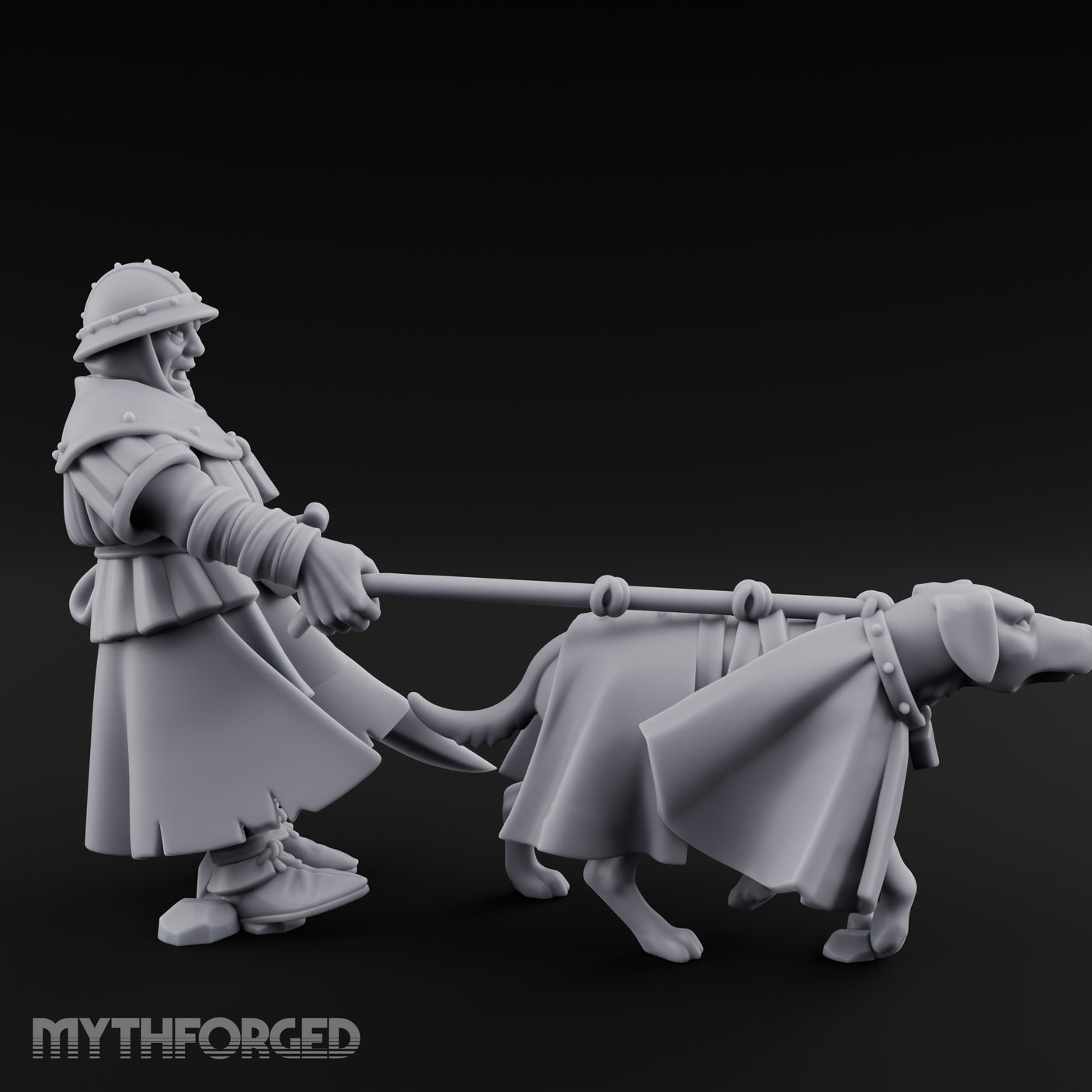 Dog Leash Tugging Human Man-at-Arms Miniature for Dungeons and Dragons, Pathfinder or other TTRPGs
