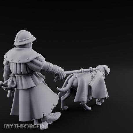 Dog Leash Tugging Human Man-at-Arms Miniature for Dungeons and Dragons, Pathfinder or other TTRPGs
