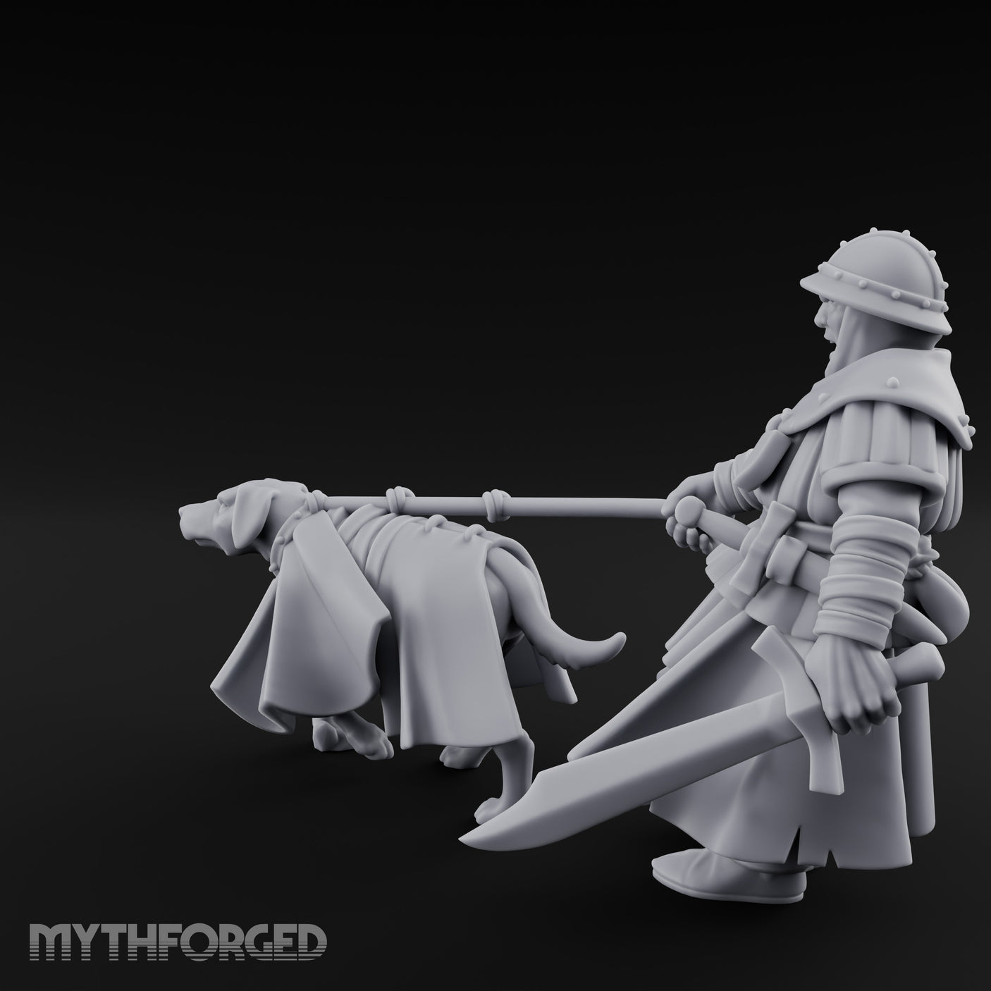 Dog Leash Tugging Human Man-at-Arms Miniature for Dungeons and Dragons, Pathfinder or other TTRPGs