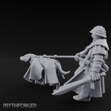 Dog Leash Tugging Human Man-at-Arms Miniature for Dungeons and Dragons, Pathfinder or other TTRPGs