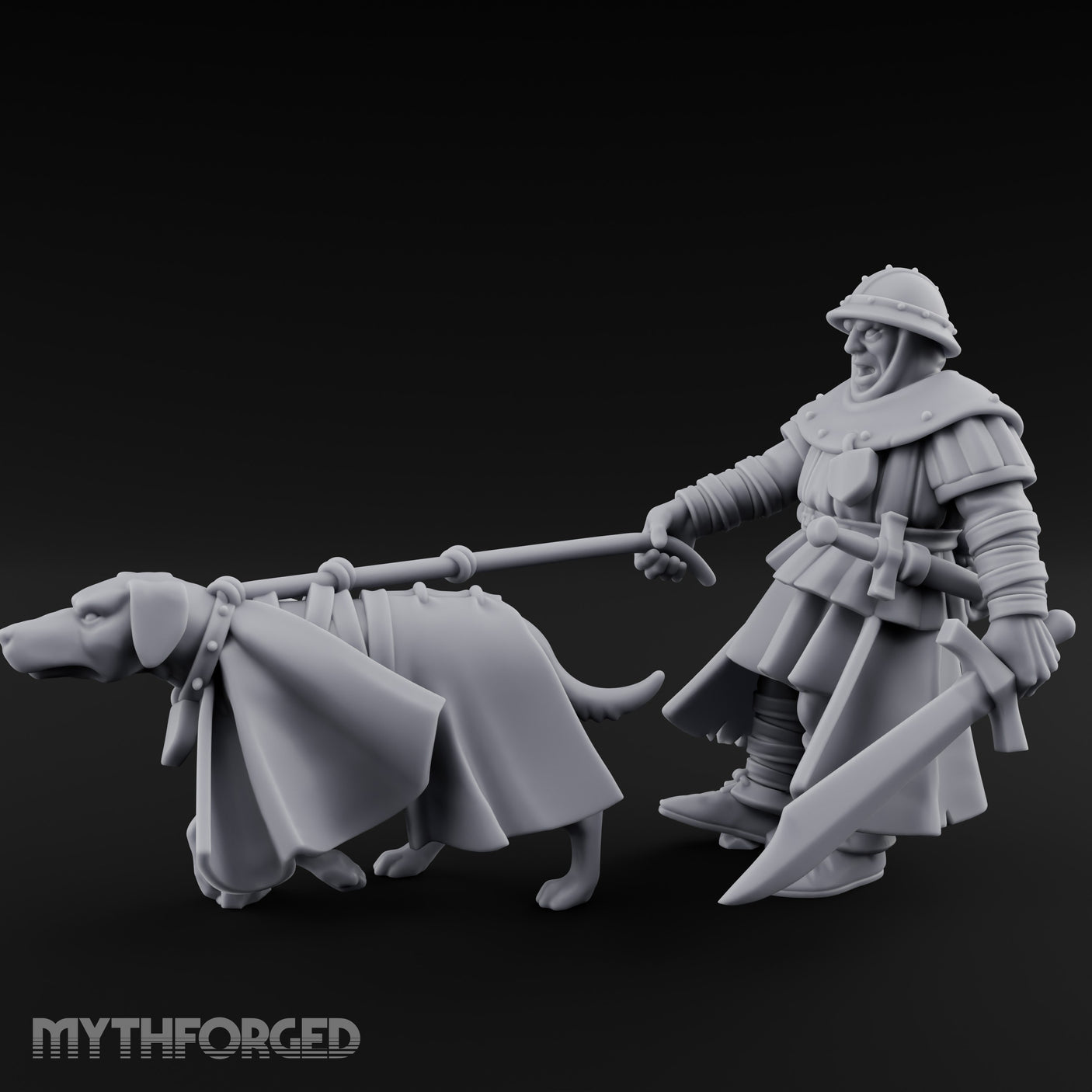 Dog Leash Tugging Human Man-at-Arms Miniature for Dungeons and Dragons, Pathfinder or other TTRPGs