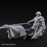 Dog Leash Tugging Human Man-at-Arms Miniature for Dungeons and Dragons, Pathfinder or other TTRPGs