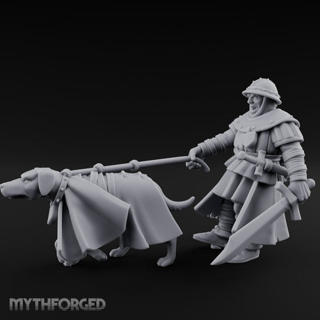 Dog Leash Tugging Human Man-at-Arms Miniature for Dungeons and Dragons, Pathfinder or other TTRPGs