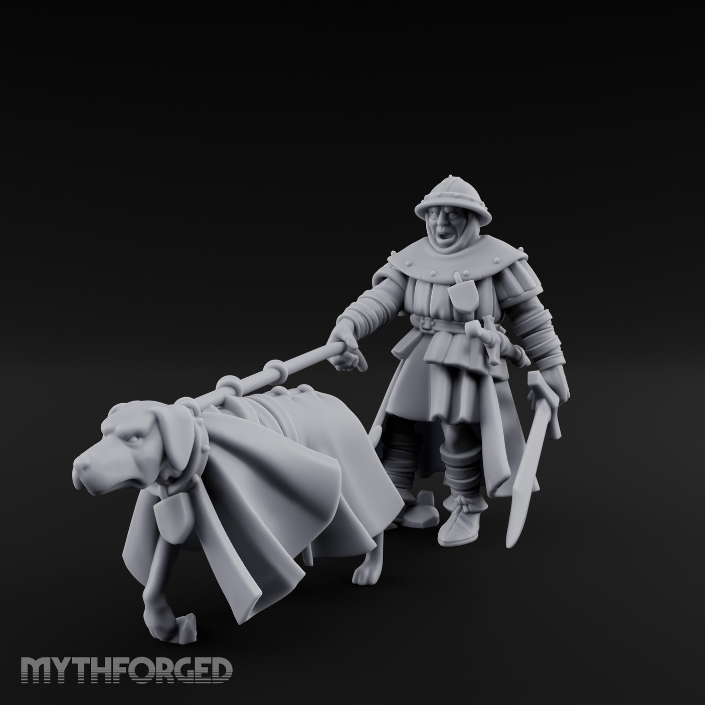 Dog Leash Tugging Human Man-at-Arms Miniature for Dungeons and Dragons, Pathfinder or other TTRPGs