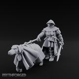 Dog Leash Tugging Human Man-at-Arms Miniature for Dungeons and Dragons, Pathfinder or other TTRPGs
