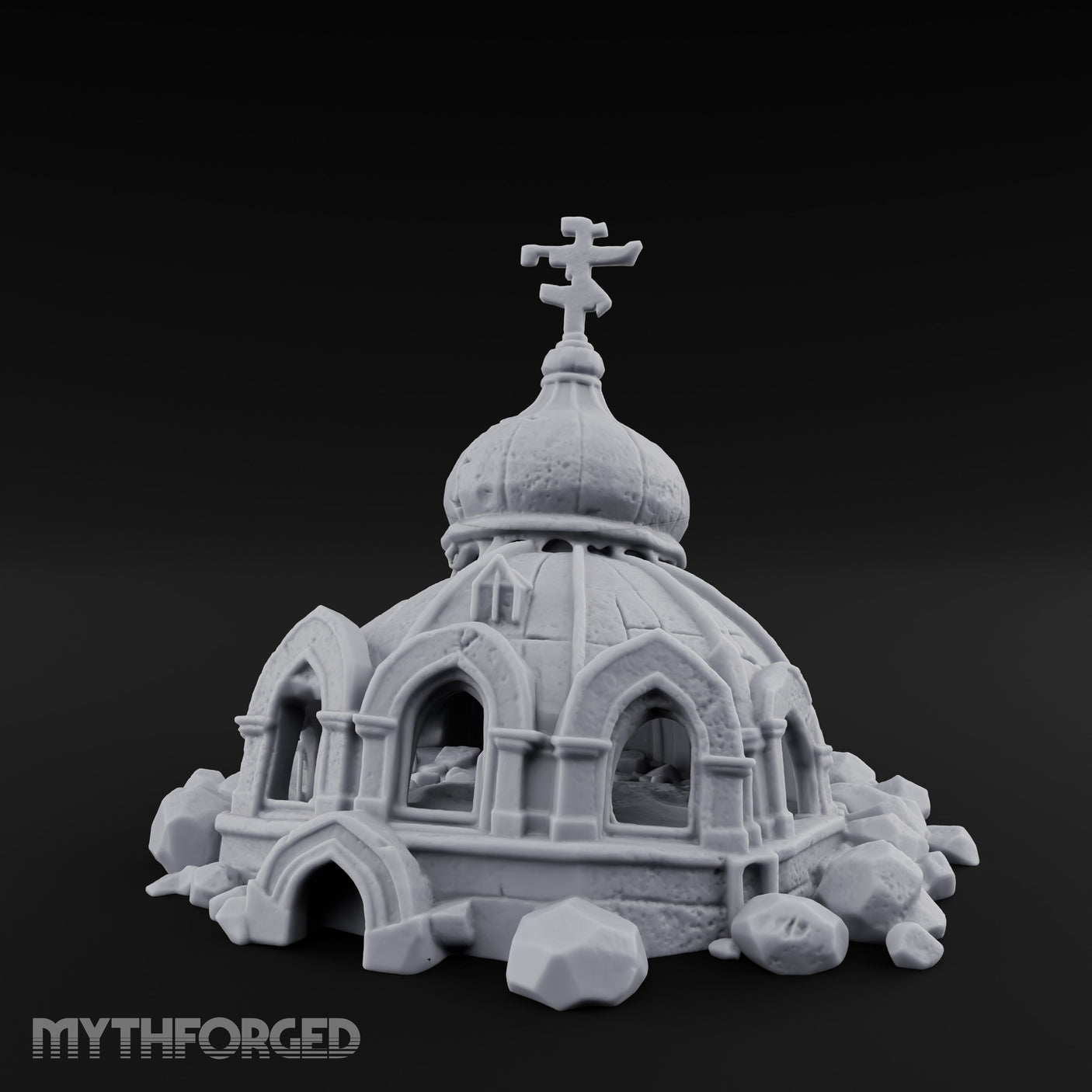 Dome-Capped Rubble-Ringed Onion Dome Temple Ruins Miniature for Dungeons and Dragons, Pathfinder or other TTRPGs
