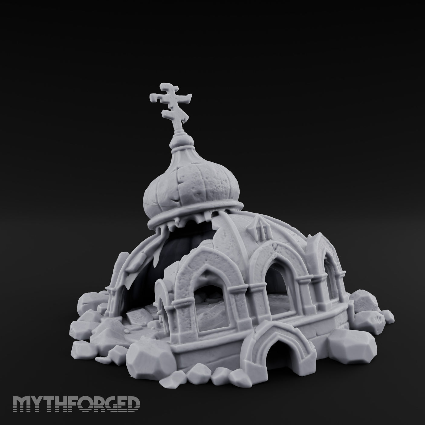 Dome-Capped Rubble-Ringed Onion Dome Temple Ruins Miniature for Dungeons and Dragons, Pathfinder or other TTRPGs