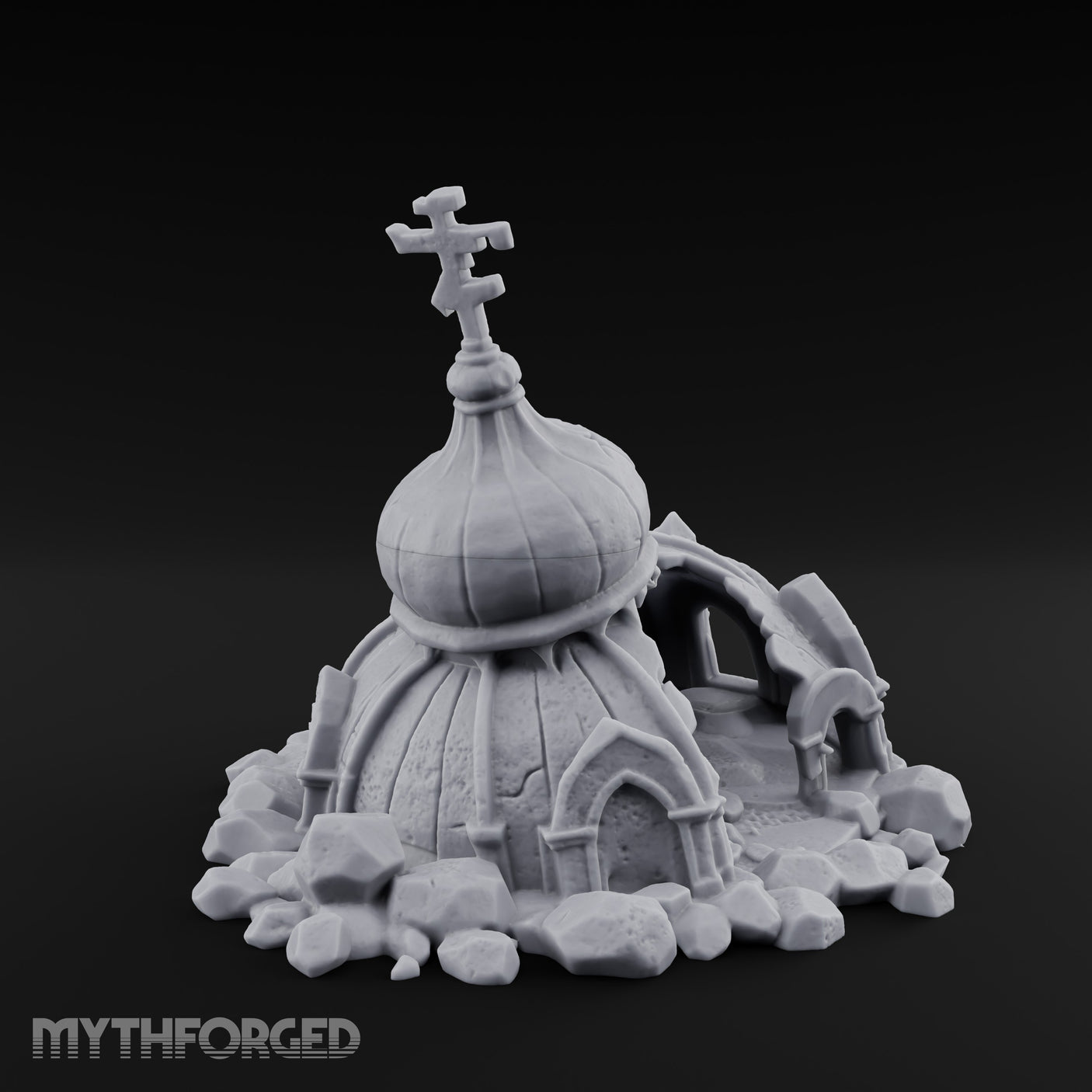Dome-Capped Rubble-Ringed Onion Dome Temple Ruins Miniature for Dungeons and Dragons, Pathfinder or other TTRPGs