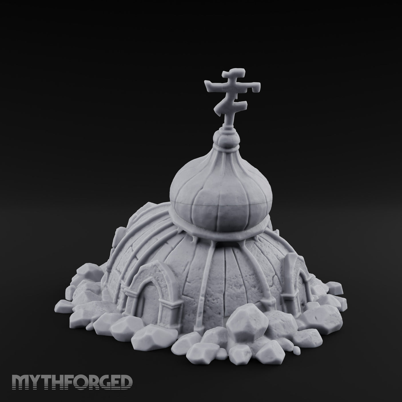 Dome-Capped Rubble-Ringed Onion Dome Temple Ruins Miniature for Dungeons and Dragons, Pathfinder or other TTRPGs