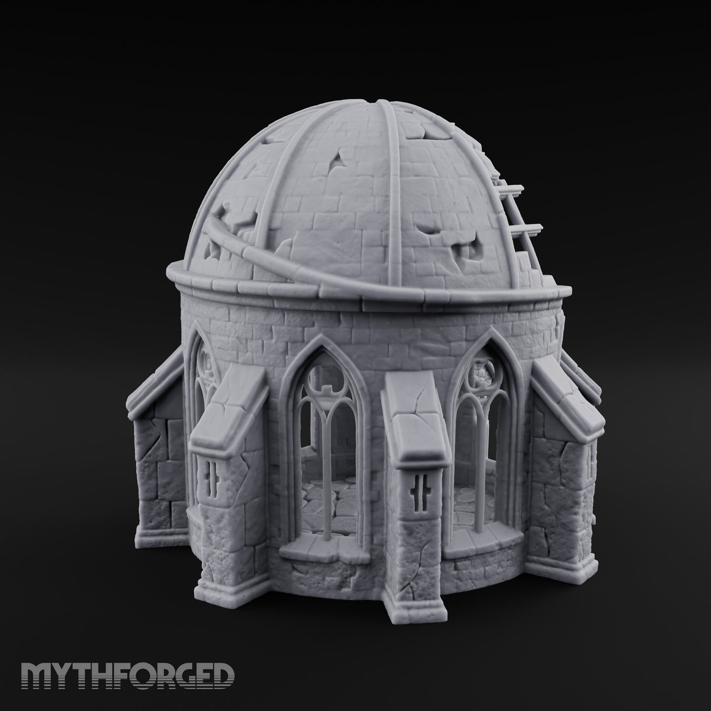Dome-Shattered Tracery-Arched Observatory Chapel Ruins Miniature for Dungeons and Dragons, Pathfinder or other TTRPGs
