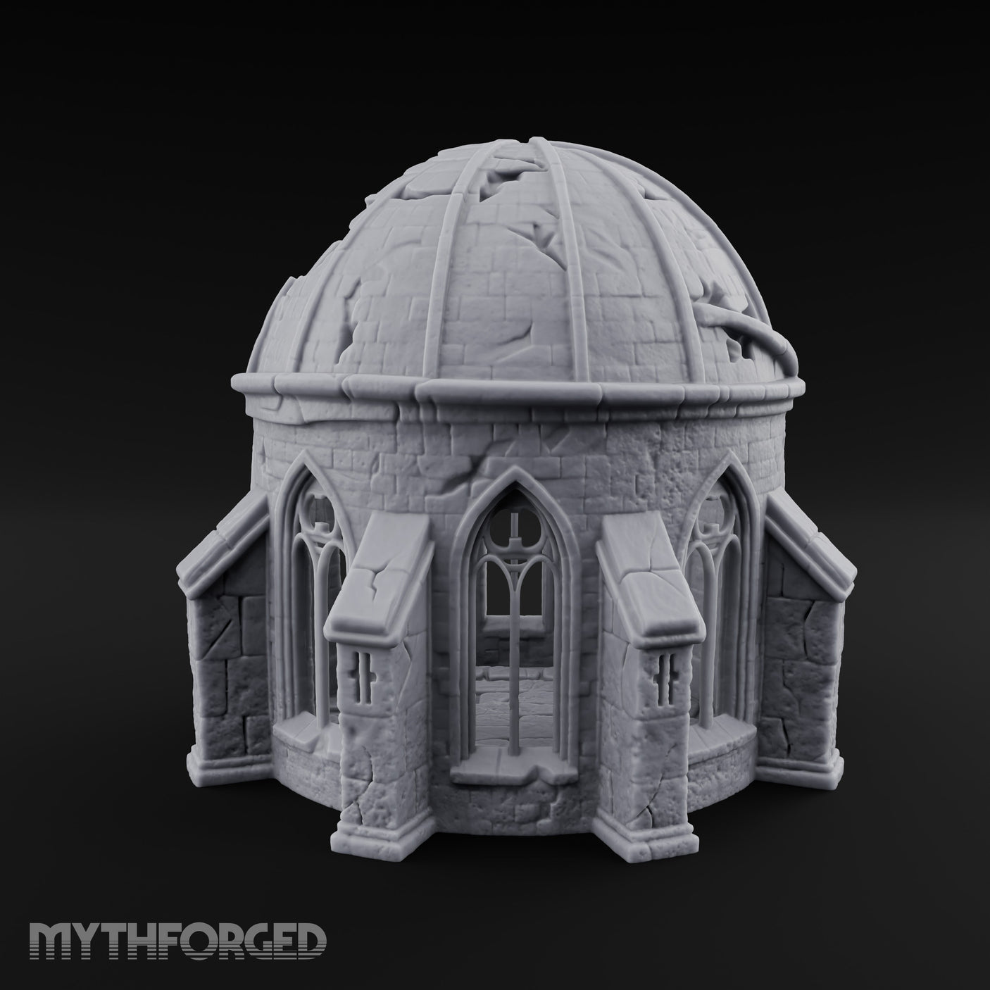 Dome-Shattered Tracery-Arched Observatory Chapel Ruins Miniature for Dungeons and Dragons, Pathfinder or other TTRPGs