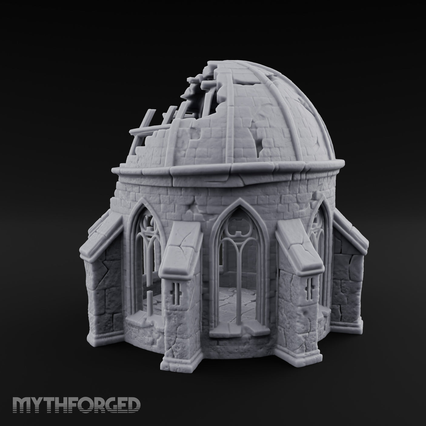 Dome-Shattered Tracery-Arched Observatory Chapel Ruins Miniature for Dungeons and Dragons, Pathfinder or other TTRPGs