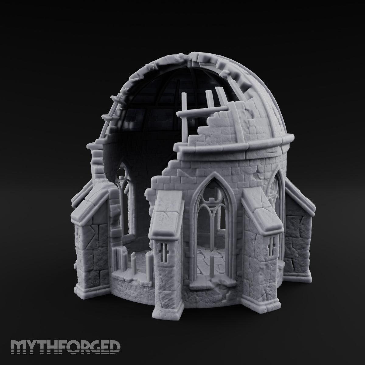 Dome-Shattered Tracery-Arched Observatory Chapel Ruins Miniature for Dungeons and Dragons, Pathfinder or other TTRPGs