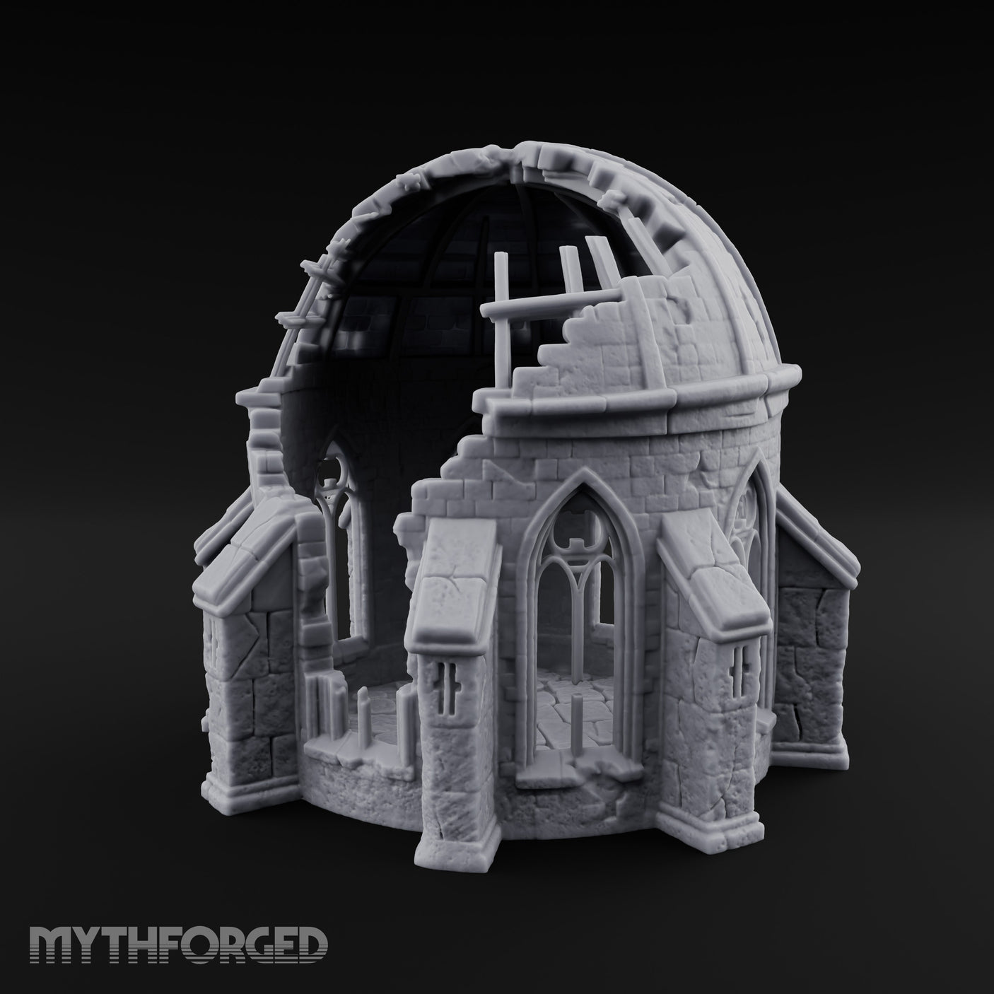 Dome-Shattered Tracery-Arched Observatory Chapel Ruins Miniature for Dungeons and Dragons, Pathfinder or other TTRPGs