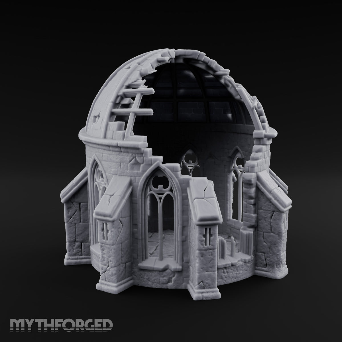 Dome-Shattered Tracery-Arched Observatory Chapel Ruins Miniature for Dungeons and Dragons, Pathfinder or other TTRPGs