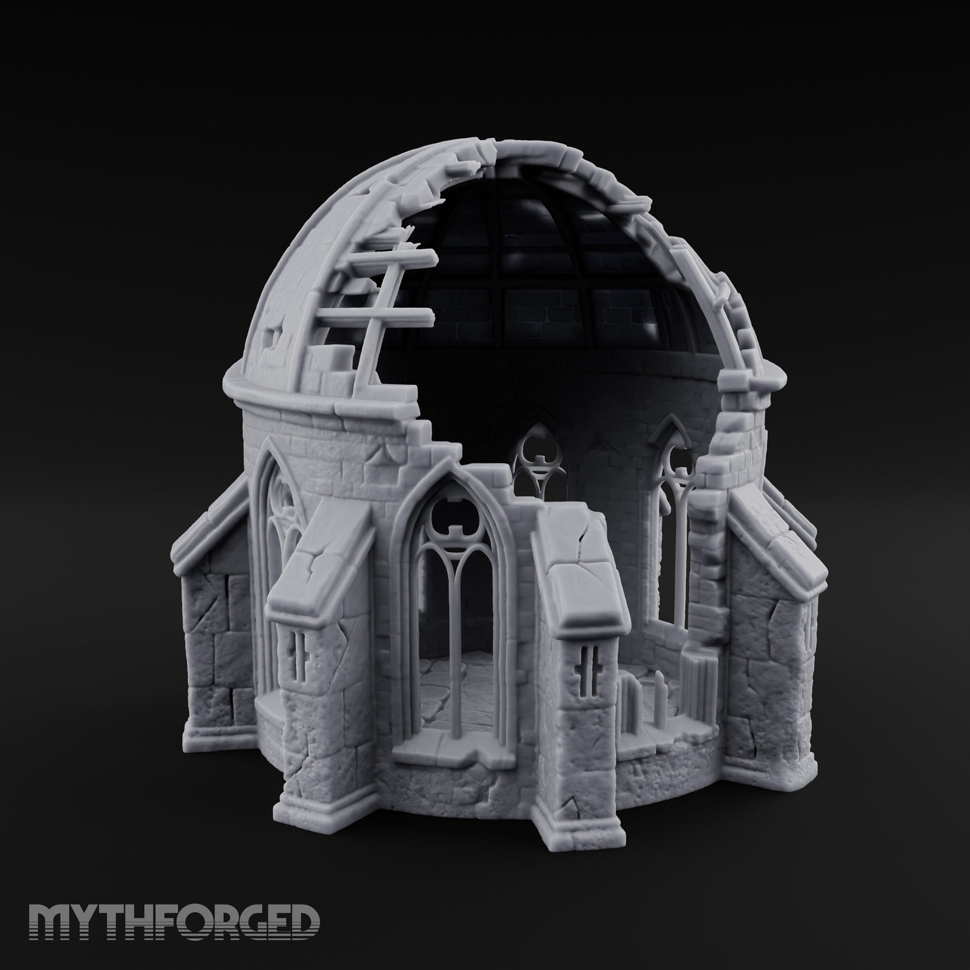 Dome-Shattered Tracery-Arched Observatory Chapel Ruins Miniature for Dungeons and Dragons, Pathfinder or other TTRPGs