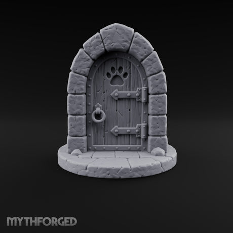 The Knock Came After Midnight Paw-Cutout Stone Arch Door