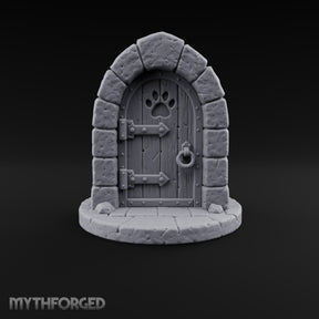 The Knock Came After Midnight Paw-Cutout Stone Arch Door