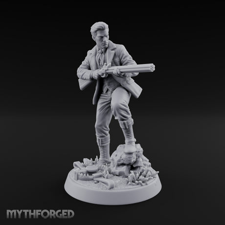 Double Barrelled Human Monster Hunter Miniature for Dungeons and Dragons, Pathfinder or other TTRPGs