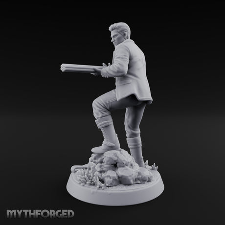 Double Barrelled Human Monster Hunter Miniature for Dungeons and Dragons, Pathfinder or other TTRPGs