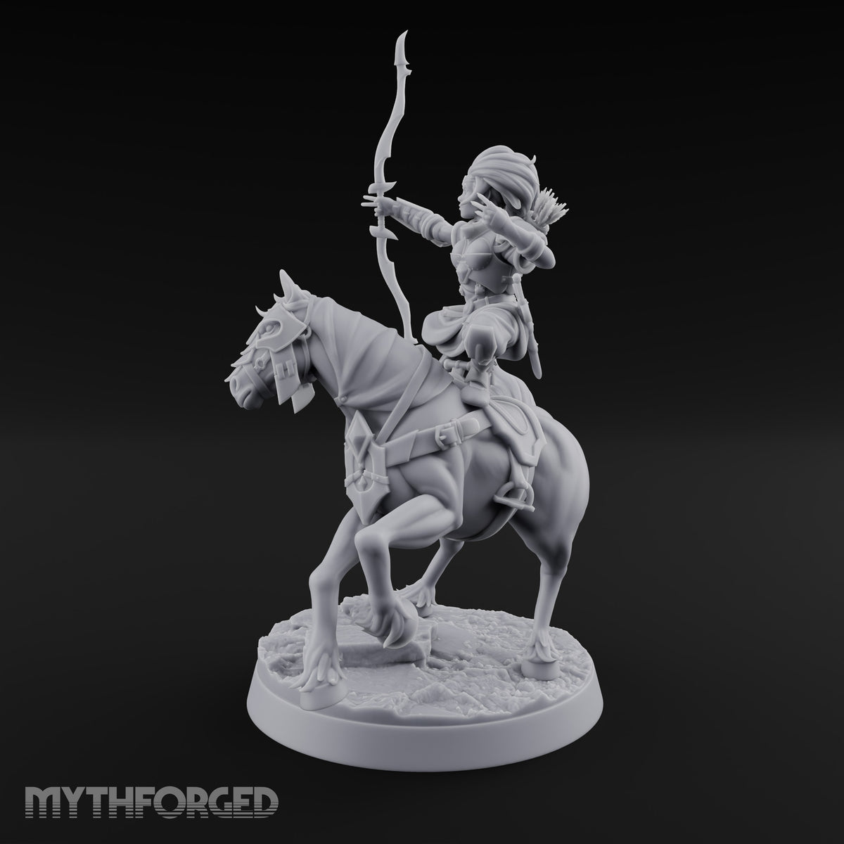 Wyrm Tracked, Bowstring Drawn Elf Mounted Archer