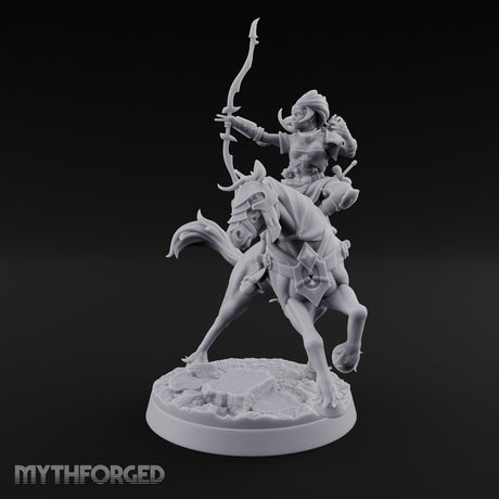 Wyrm Tracked, Bowstring Drawn Elf Mounted Archer