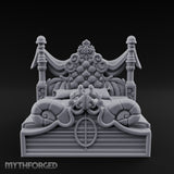 Draped-Canopy Fleur-Carved Noble Grand Bed Miniature for Dungeons and Dragons, Pathfinder or other TTRPGs