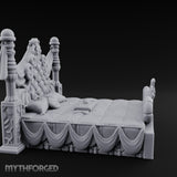 Draped-Canopy Fleur-Carved Noble Grand Bed Miniature for Dungeons and Dragons, Pathfinder or other TTRPGs