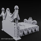 Draped-Canopy Fleur-Carved Noble Grand Bed Miniature for Dungeons and Dragons, Pathfinder or other TTRPGs