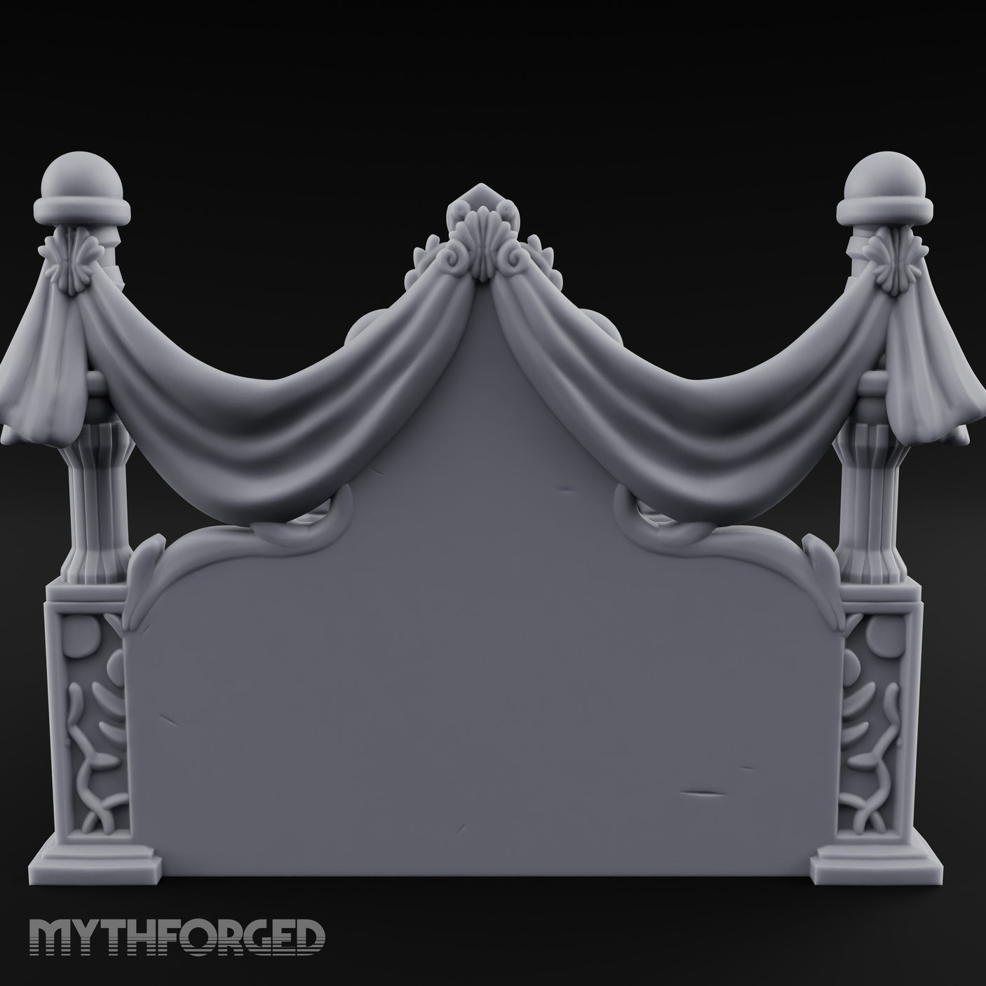 Draped-Canopy Fleur-Carved Noble Grand Bed Miniature for Dungeons and Dragons, Pathfinder or other TTRPGs