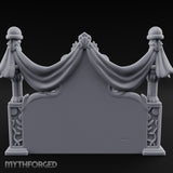 Draped-Canopy Fleur-Carved Noble Grand Bed Miniature for Dungeons and Dragons, Pathfinder or other TTRPGs