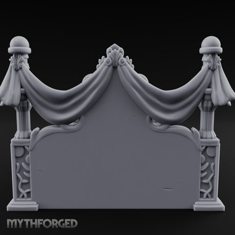 Draped-Canopy Fleur-Carved Noble Grand Bed Miniature for Dungeons and Dragons, Pathfinder or other TTRPGs