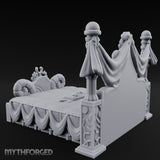 Draped-Canopy Fleur-Carved Noble Grand Bed Miniature for Dungeons and Dragons, Pathfinder or other TTRPGs