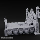 Draped-Canopy Fleur-Carved Noble Grand Bed Miniature for Dungeons and Dragons, Pathfinder or other TTRPGs