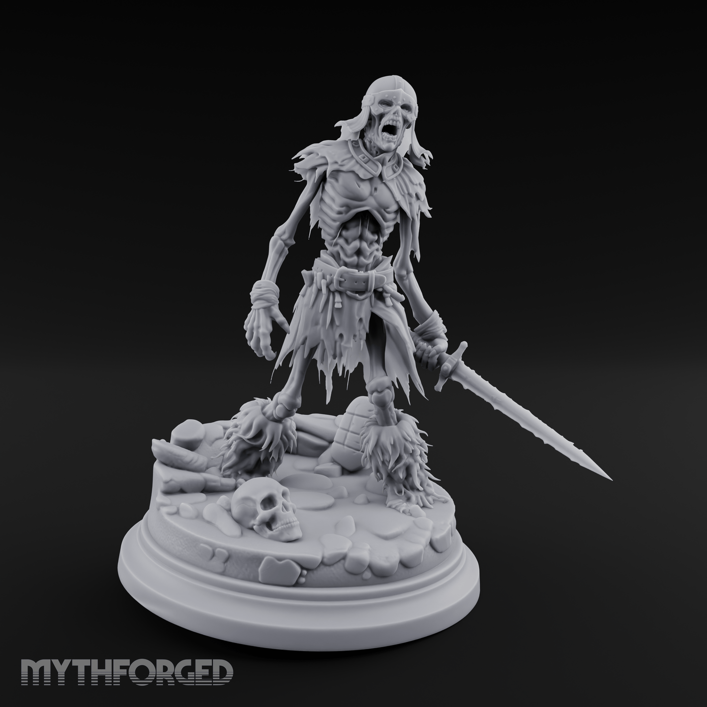 Mouth Agape Wailing Draugr Warrior Miniature for Dungeons and Dragons, Pathfinder or other TTRPGs