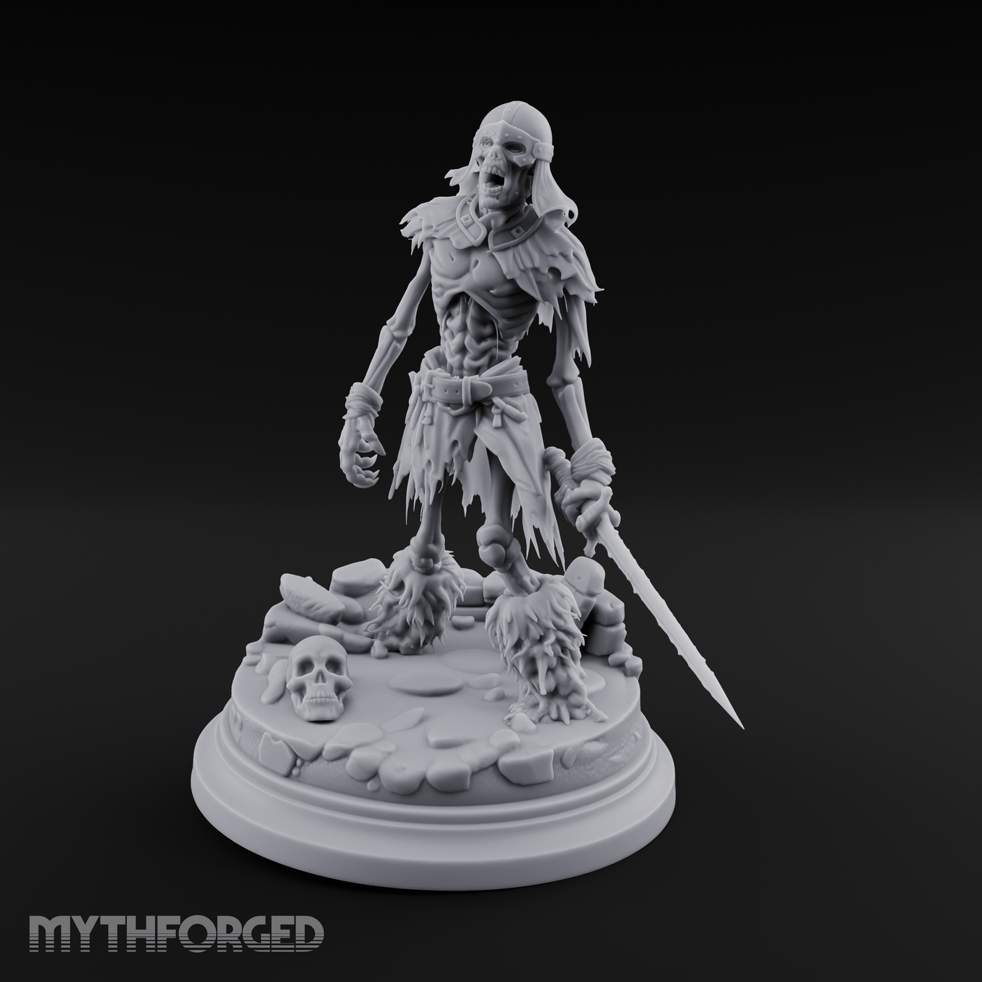 Mouth Agape Wailing Draugr Warrior Miniature for Dungeons and Dragons, Pathfinder or other TTRPGs