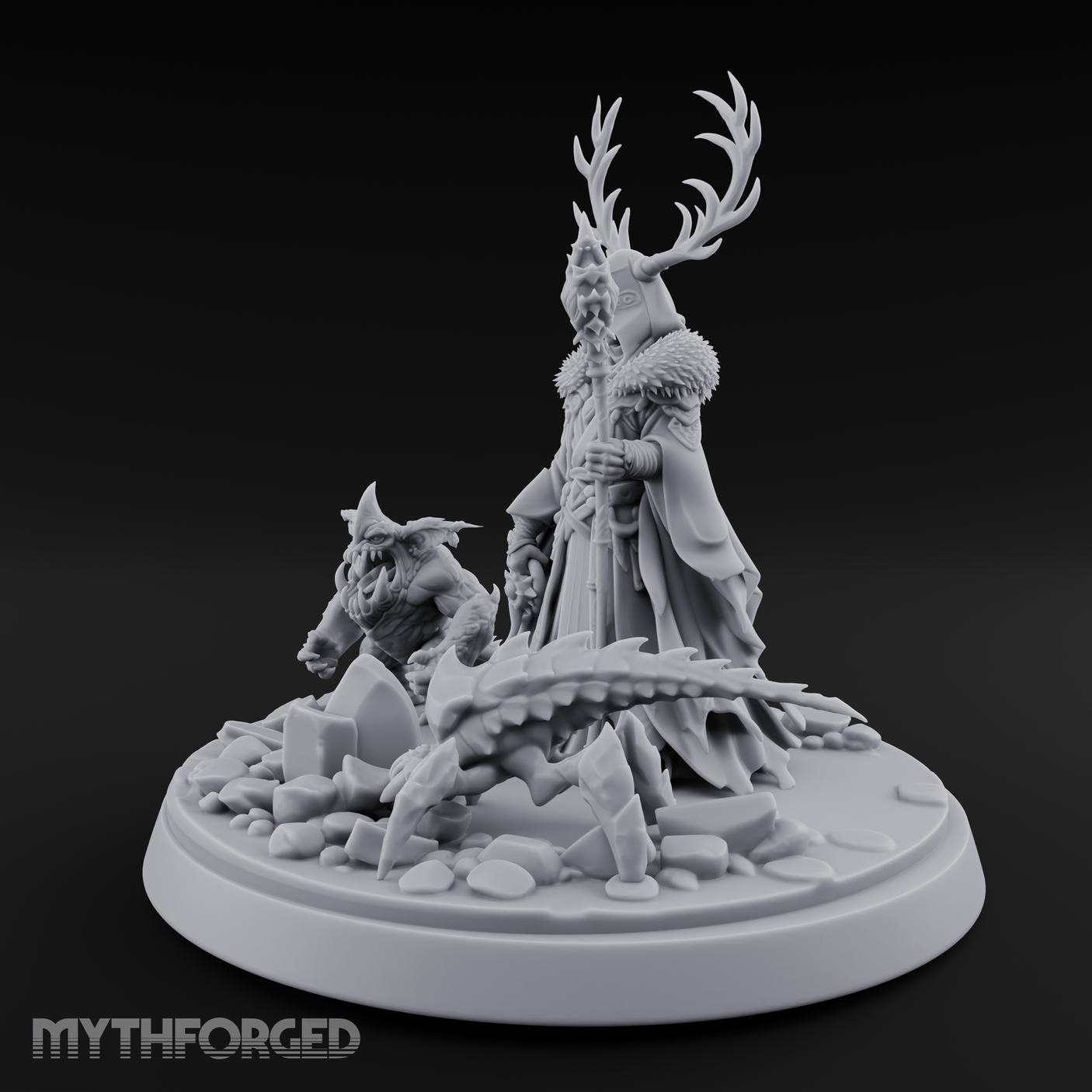 Antlered Summoning Draugr Shaman Miniature for Dungeons and Dragons, Pathfinder or other TTRPGs