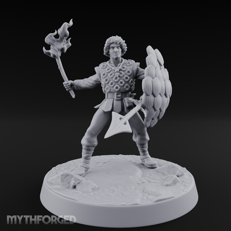 Torch Aloft Triumphant Human Spearman Miniature for Dungeons and Dragons, Pathfinder or other TTRPGs