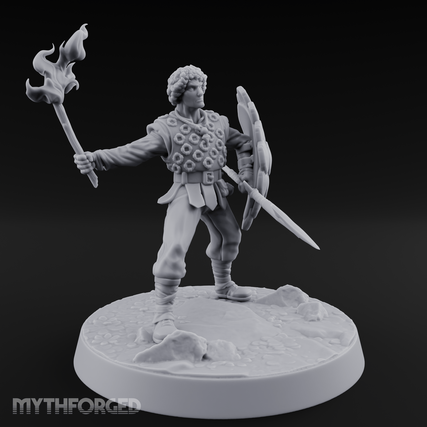 Torch Aloft Triumphant Human Spearman Miniature for Dungeons and Dragons, Pathfinder or other TTRPGs