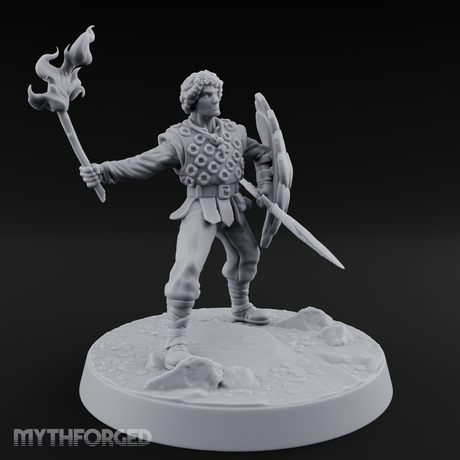 Torch Aloft Triumphant Human Spearman Miniature for Dungeons and Dragons, Pathfinder or other TTRPGs