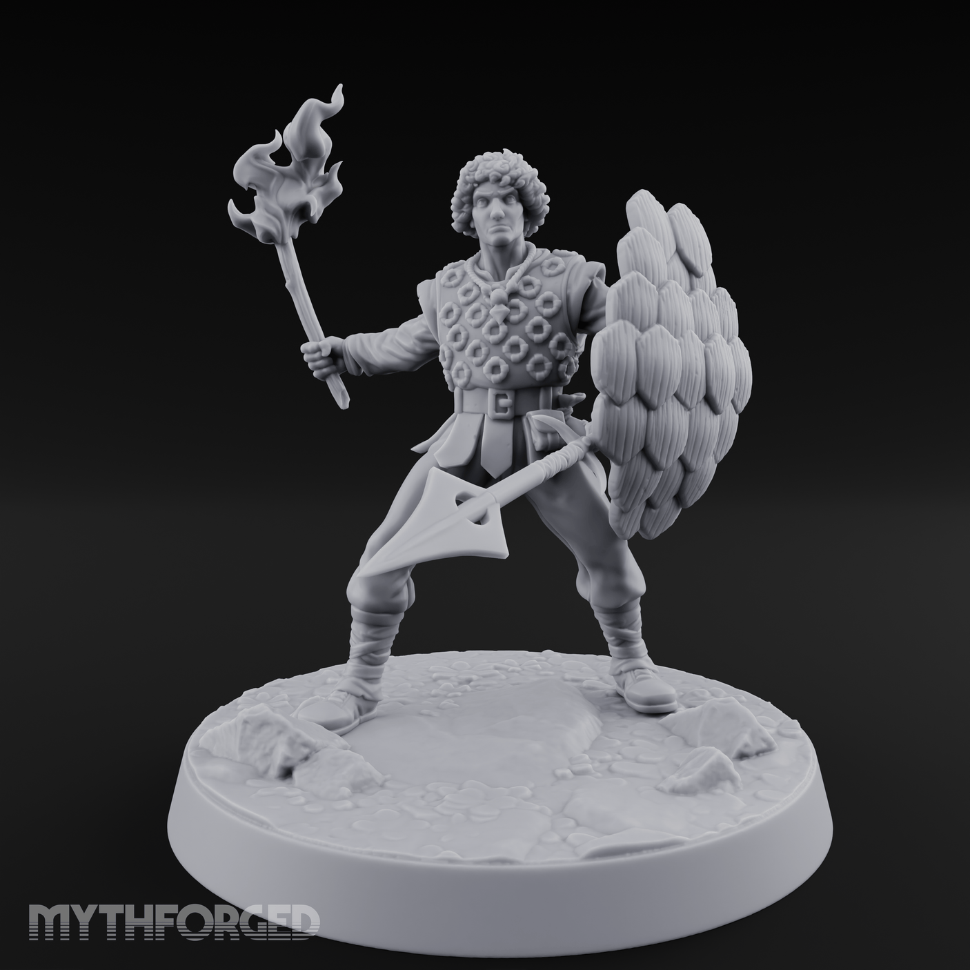 Torch Aloft Triumphant Human Spearman Miniature for Dungeons and Dragons, Pathfinder or other TTRPGs