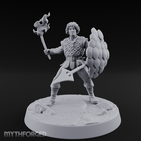 Torch Aloft Triumphant Human Spearman Miniature for Dungeons and Dragons, Pathfinder or other TTRPGs