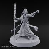 Staff Raised Commanding Human Wizard Miniature for Dungeons and Dragons, Pathfinder or other TTRPGs