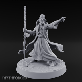 Staff Raised Commanding Human Wizard Miniature for Dungeons and Dragons, Pathfinder or other TTRPGs