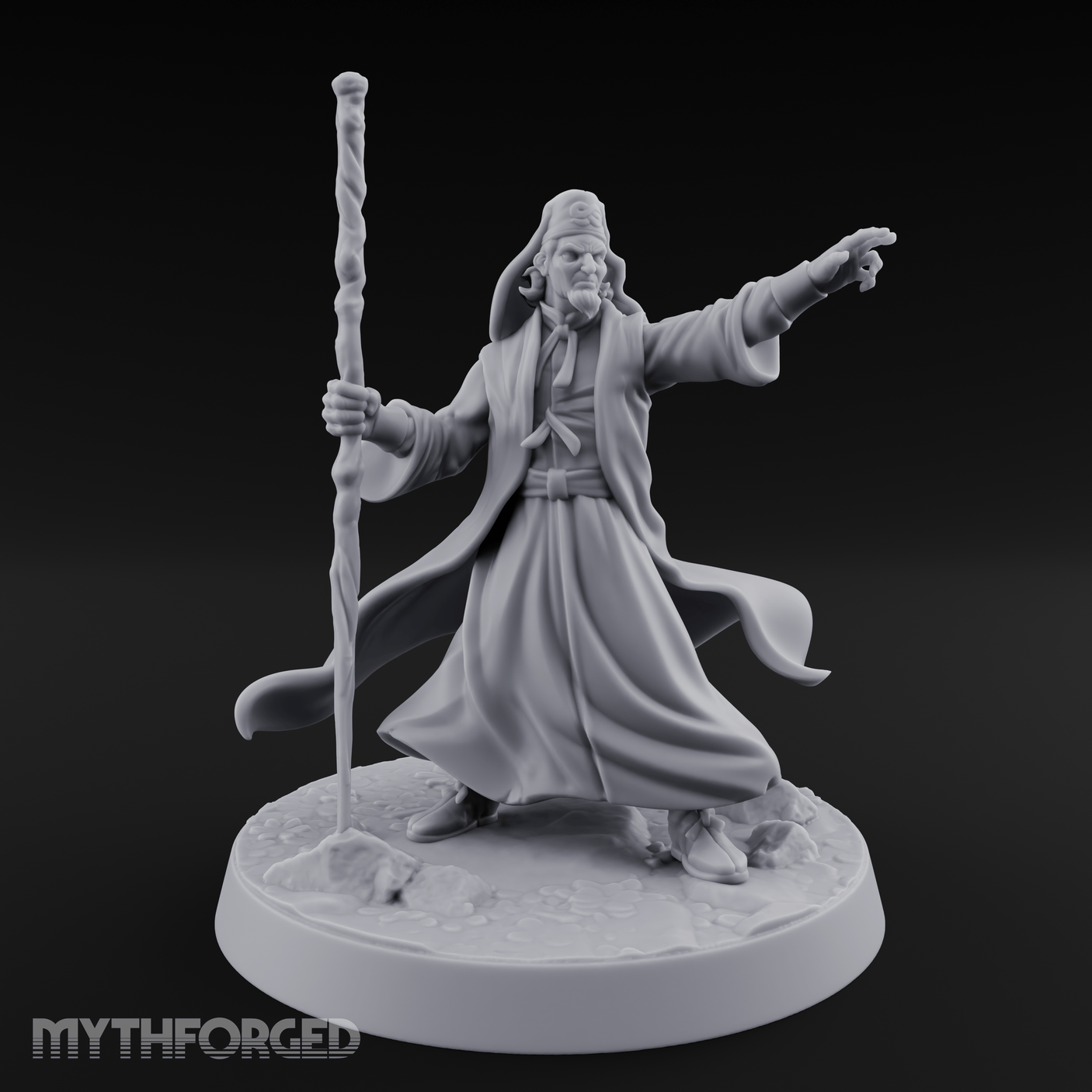 Staff Raised Commanding Human Wizard Miniature for Dungeons and Dragons, Pathfinder or other TTRPGs