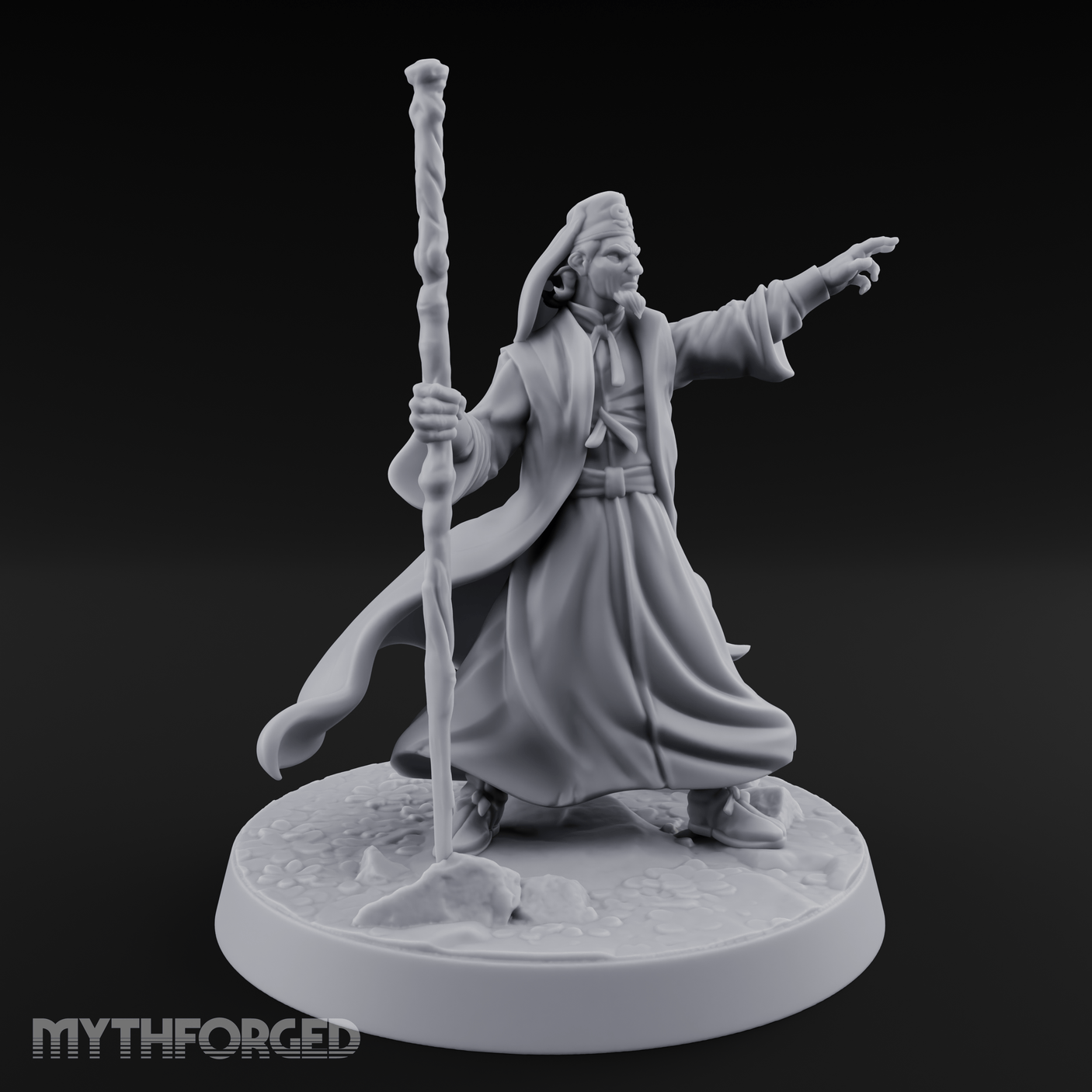 Staff Raised Commanding Human Wizard Miniature for Dungeons and Dragons, Pathfinder or other TTRPGs